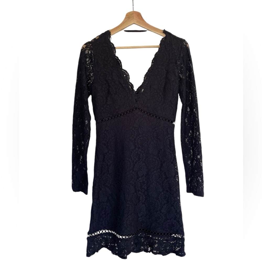 Express Scalloped Lace V Neck Mini Dress Black XS